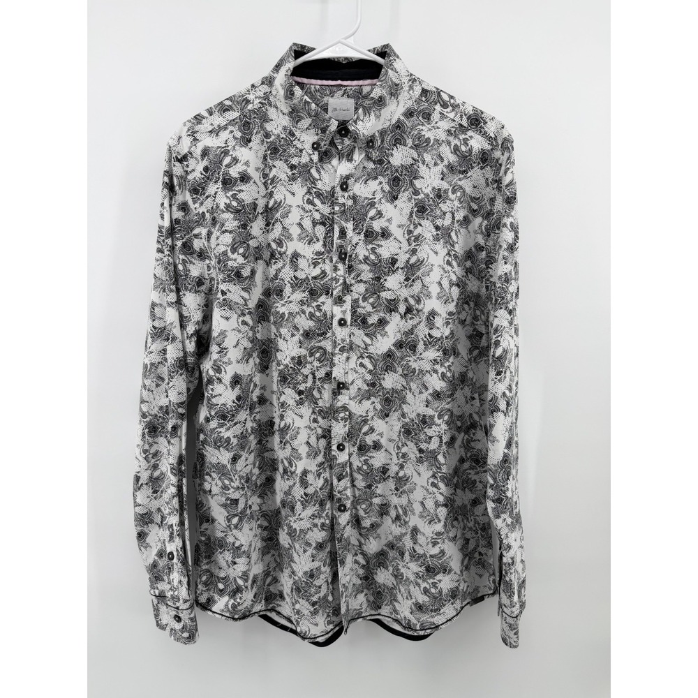 JB Holt Athletic Fit Black White Long Sleeve Shirt Men M Paisley Floral Stretch
